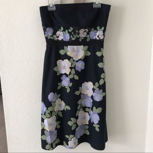 LOFT Black Strapless Floral Dress